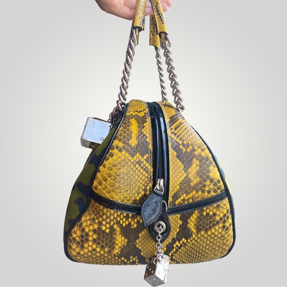 Christian Dior Green Leopard Print and Yellow SnakeSkin Gambler Bag - Picture 5 of 17